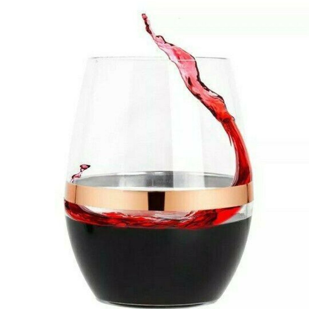 12pcs Rose Gold Rim Plastic Wine Glasses- 10oz Dis